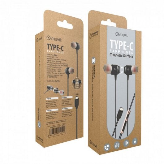 Muvit M1C Auriculares Estéreo Magnéticos USB Tipo C Pretos