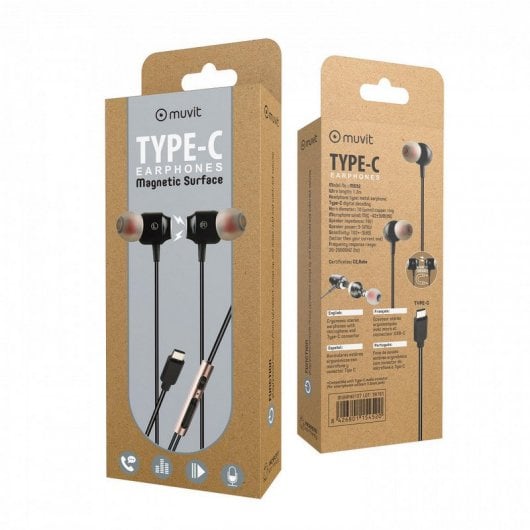 Muvit M1C Auriculares Estéreo Magnéticos USB Tipo C Pretos