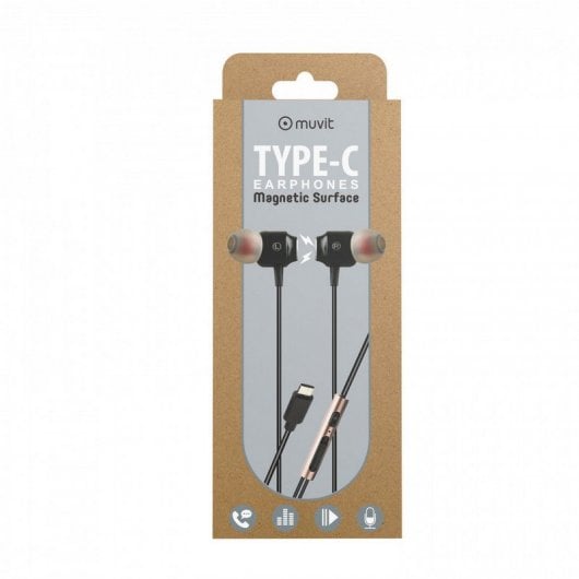 Muvit M1C Auriculares Estéreo Magnéticos USB Tipo C Pretos
