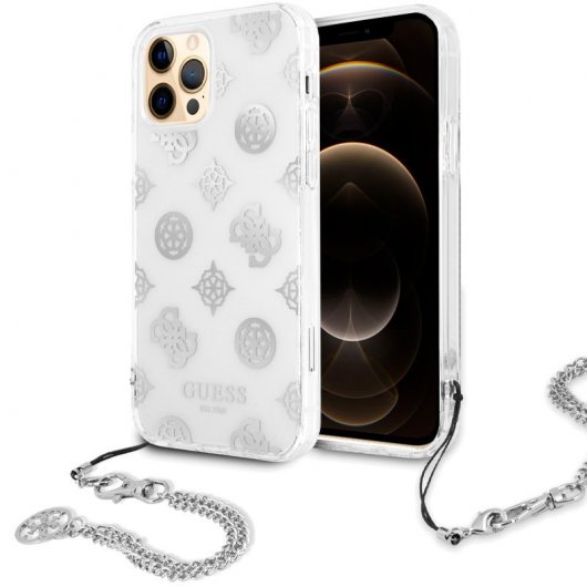Cool Funda Lincencia Guess Dibujos para iPhone 12 Pro Max + Colgante Plateado