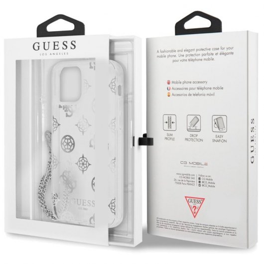 Cool Funda Lincencia Guess Dibujos para iPhone 12 Pro Max + Colgante Plateado