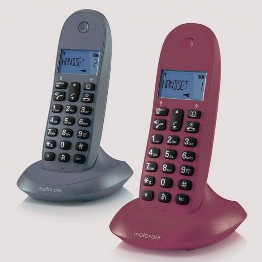Motorola C1002LB+ Pack Duo Teléfonos Inalámbricos con Manos Libres Gris/Granate