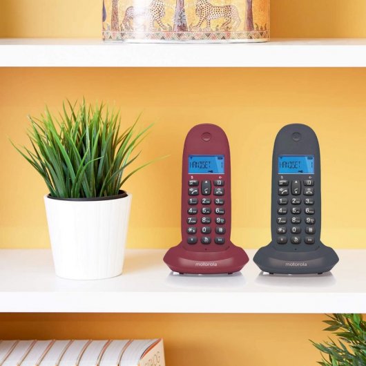 Motorola C1002LB+ Pack Duo Teléfonos Inalámbricos con Manos Libres Gris/Granate