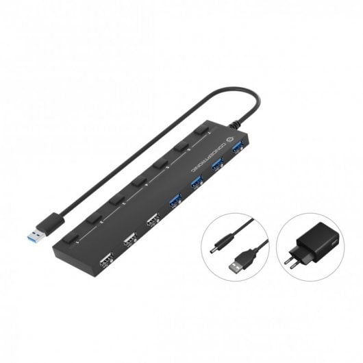 Conceptronic HUBBIES09BP HUB USB 3.0 4x Puertos 3.0/3x Puertos 2.0 con Interruptores + Adaptador