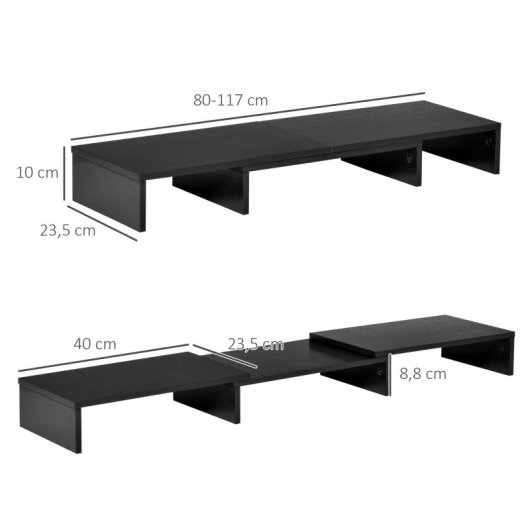 Vinsetto Soporte Elevador Ajustable para 2 Monitores 80-117 x 23.5 x 10 cm Madera Negro