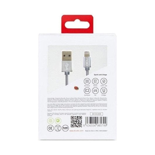 Câble Lightning DCU Tecnologic 1m Argent Tréssé USB 2.0 C48 C89