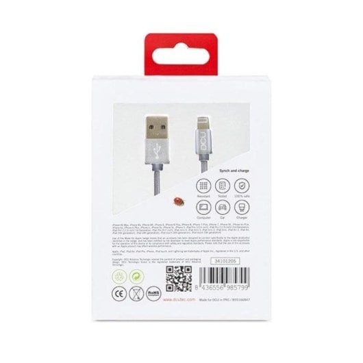 Câble Lightning DCU Tecnologic 1m Argent Tréssé USB 2.0 C48 C89