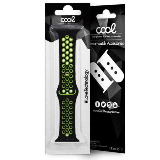 Cool Correa Sport Negro/Verde para Apple Watch 42/44mm Series 1/2/3/4/5/6/7/SE