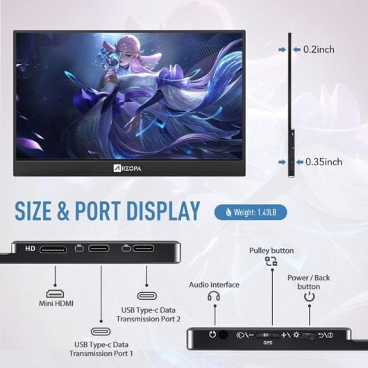 Écran PC portable Arzopa A1 Gamut 15,6" IPS FullHD