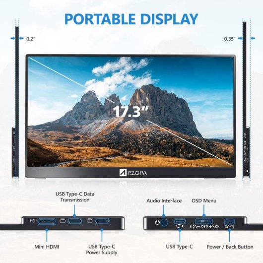 Tragbarer Monitor Arzopa A1 Max, 17,3 Zoll, FullHD, IPS, HDR