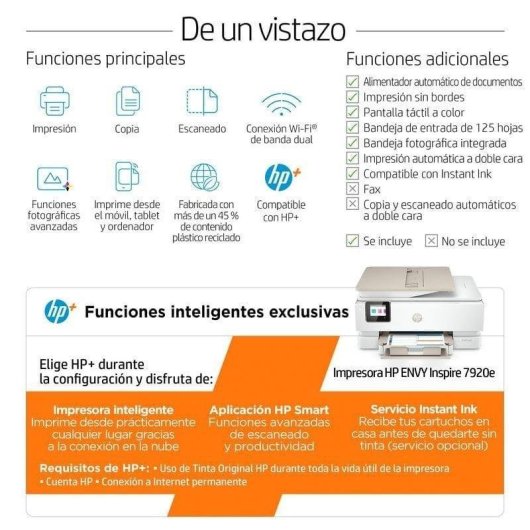 HP ENVY Stampante multifunzione HP Inspire 7920e, Colore, Stampante per Abitazioni e piccoli uffici, Stampa, copia, scansione, Wireless; HP+; Idonea per HP Instant ink; Alimentatore automatico di documenti
