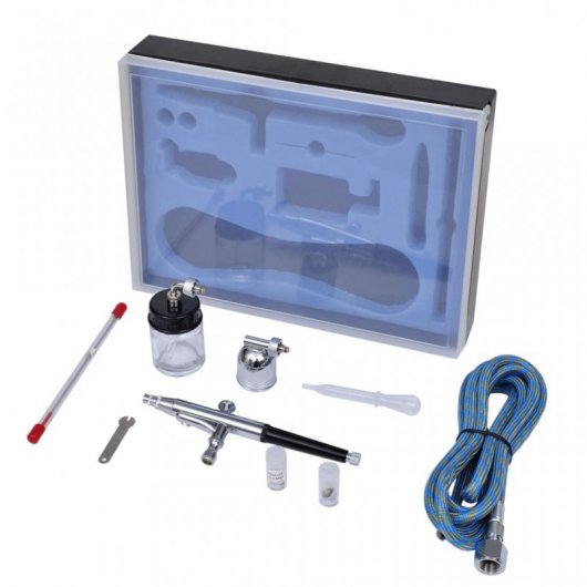 Set aérographe avec réservoir en verre et buses 0,2 / 0,3 / 0,5 mm