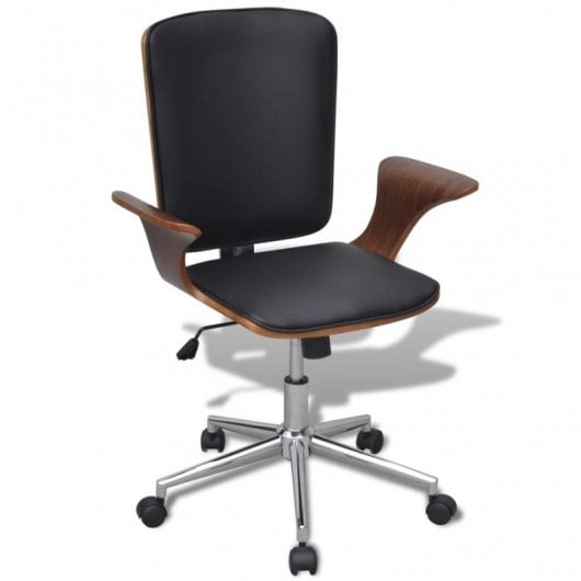 VidaXL chaise de bureau pivotante cuir synthétique bois courbé noir