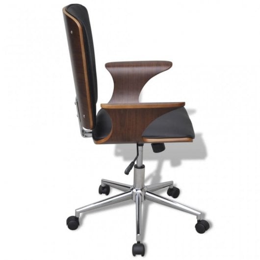 VidaXL chaise de bureau pivotante cuir synthétique bois courbé noir