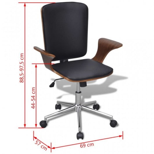 VidaXL chaise de bureau pivotante cuir synthétique bois courbé noir