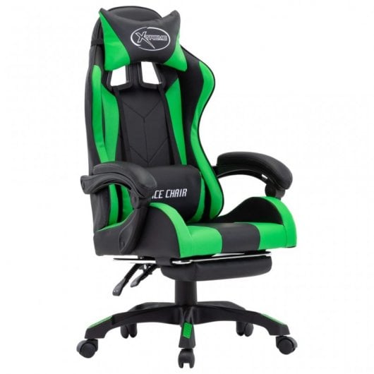 VidaXL Chaise de Gaming avec Repose-Pieds Cuir Synthétique Vert/Noir