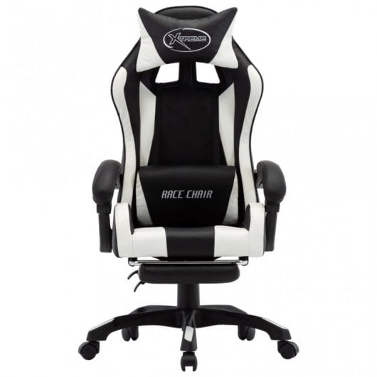 VidaXL Chaise de Gaming avec Repose-Pieds Cuir Synthétique Blanc/Noir