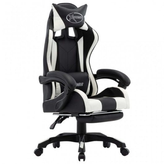 VidaXL Chaise de Gaming avec Repose-Pieds Cuir Synthétique Blanc/Noir