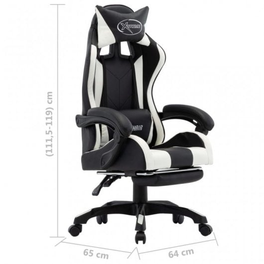 VidaXL Chaise de Gaming avec Repose-Pieds Cuir Synthétique Blanc/Noir