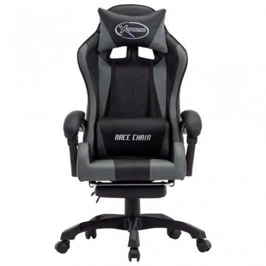VidaXL Chaise de Gaming avec Repose-Pieds Cuir Synthétique Gris/Noir