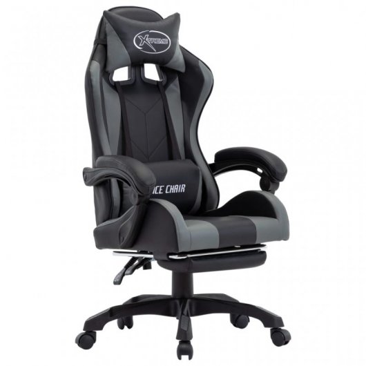 VidaXL Chaise de Gaming avec Repose-Pieds Cuir Synthétique Gris/Noir