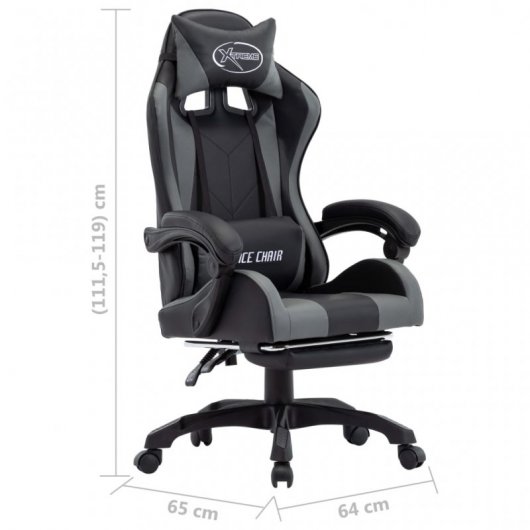 VidaXL Chaise de Gaming avec Repose-Pieds Cuir Synthétique Gris/Noir