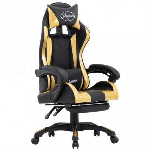 VidaXL Silla Gaming con Reposapiés Cuero Sintético Dorado/Negro