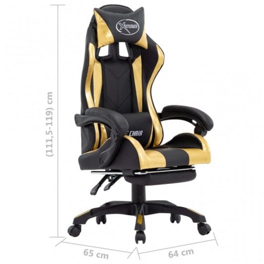VidaXL Silla Gaming con Reposapiés Cuero Sintético Dorado/Negro
