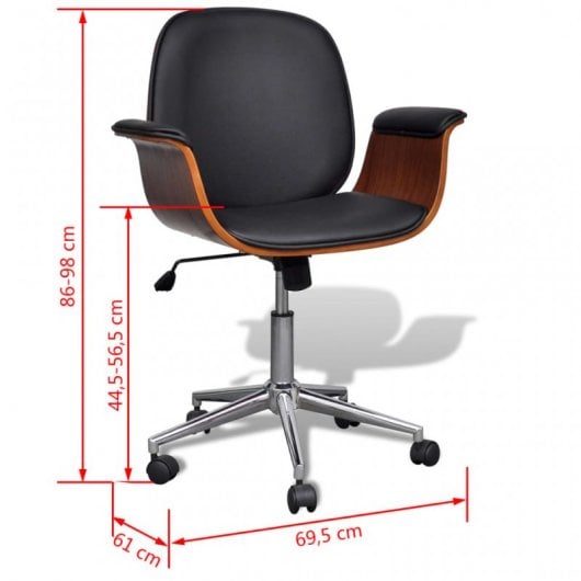 VidaXL Chaise de bureau pivotante en bois courbé noir
