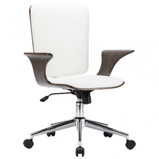 VidaXL chaise de bureau pivotante cuir synthétique bois courbé blanc