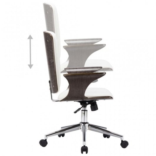 VidaXL chaise de bureau pivotante cuir synthétique bois courbé blanc