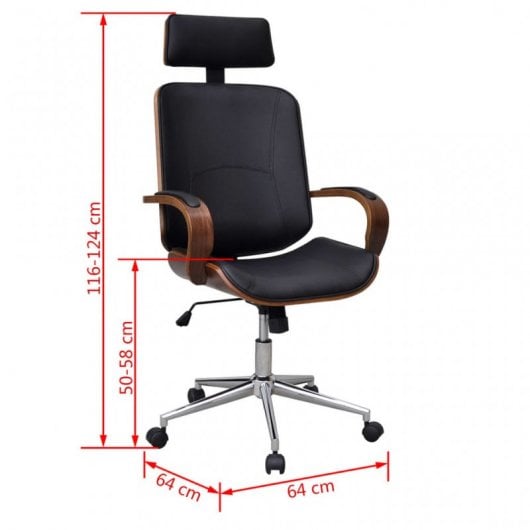 VidaXL chaise de bureau pivotante bois courbé marron/noir