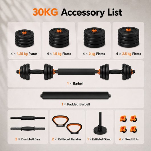 Kit manubri Xiaomi FED + bilanciere + kettlebell 30Kg