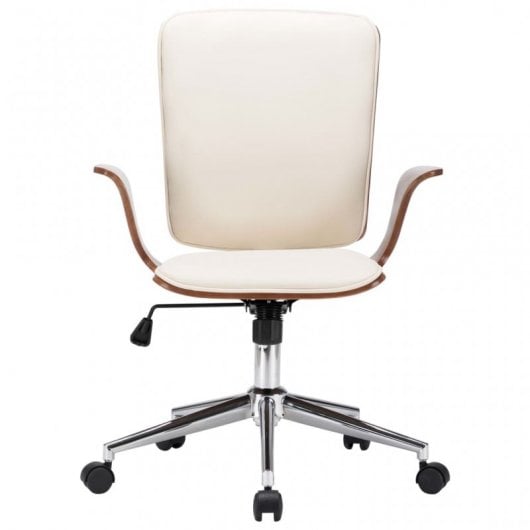 VidaXL chaise de bureau pivotante cuir synthétique bois courbé crème