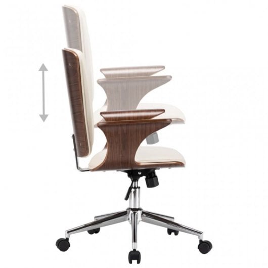VidaXL chaise de bureau pivotante cuir synthétique bois courbé crème