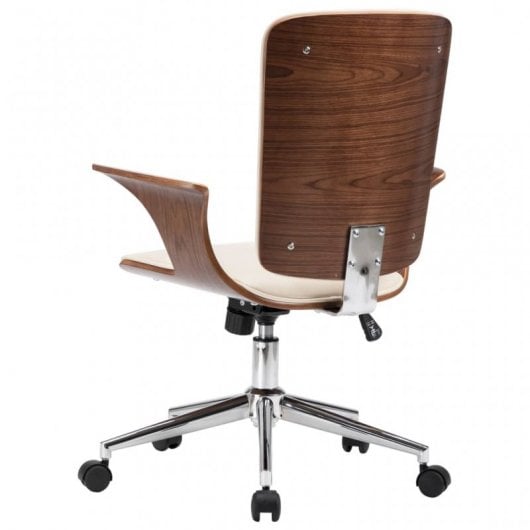 VidaXL chaise de bureau pivotante cuir synthétique bois courbé crème
