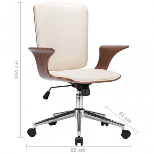 VidaXL chaise de bureau pivotante cuir synthétique bois courbé crème