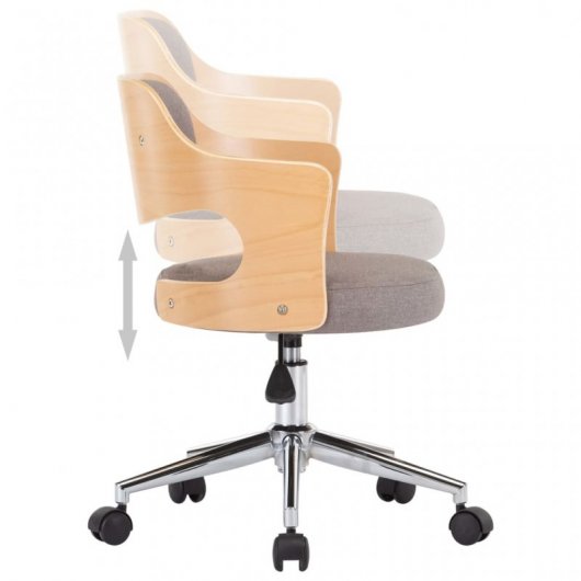 VidaXL chaise de bureau pivotante bois courbé tissu gris