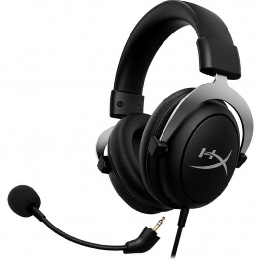 Auriculares HyperX CloudX com fio Jack 3,5 mm para Gaming com cancelamento de ruído e microfone, preto/prata