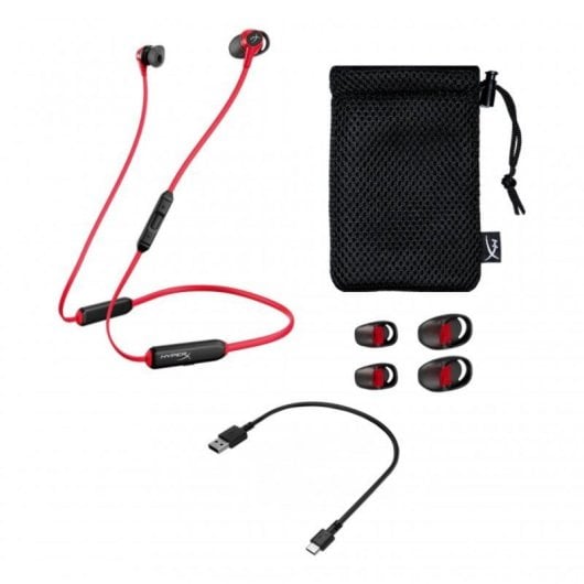 Auriculaires HyperX Cloud Buds sans fil Bluetooth pour musique et appels, micro-câble, rouge/noir