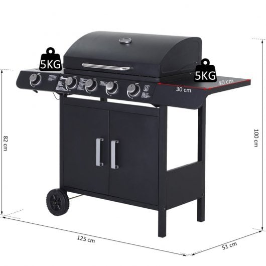Outsunny Barbacoa de Gas 4+1 Quemadores