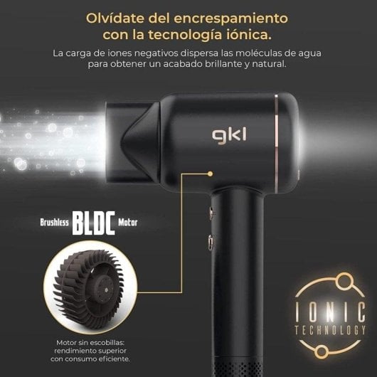 Phon Ionico Professionale GKL Beauty Onyx Smart 1600W 4 Temperature 3 Velocità LED Nero con Diffusore e Concentratore