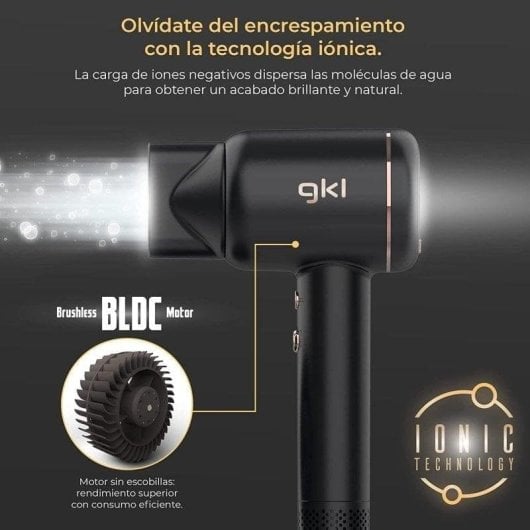 Sèche-cheveux Ionique Professionnel GKL Beauty Onyx Smart 1600W 4 Températures 3 Vitesses LED Noir