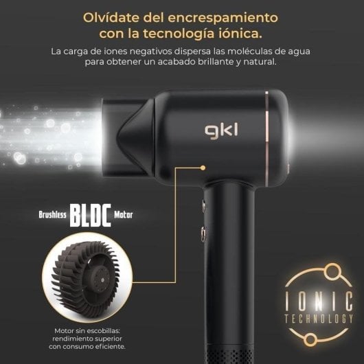 Sèche-cheveux Ionique Professionnel GKL Beauty Onyx Smart 1600W 4 Températures 3 Vitesses LED Noir