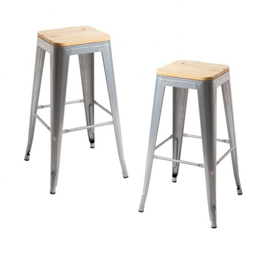 Packs Taburetes Altos - Pack 2 Taburetes Torix Madera Natural - Gris metalizado