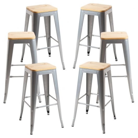 Packs Taburetes Altos - Pack 6 Taburetes Torix Madera Natural - Gris metalizado