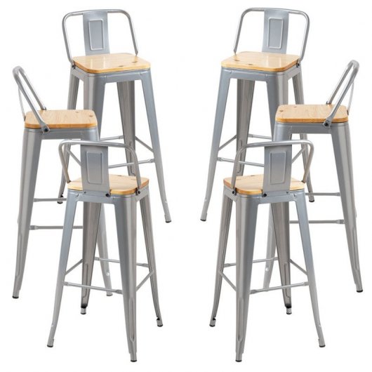 Packs Taburetes Altos - Pack 6 Taburetes Torix Respaldo Madera Natural - Gris metalizado