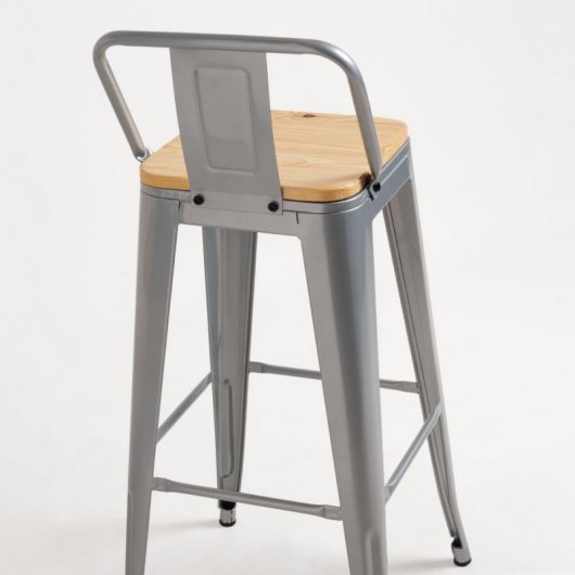 Packs Taburetes Altos - Pack 6 Taburetes Torix Respaldo Madera Natural - Gris metalizado