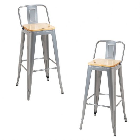 Packs Taburetes Altos - Pack 2 Taburetes Torix Respaldo Madera Natural - Gris metalizado