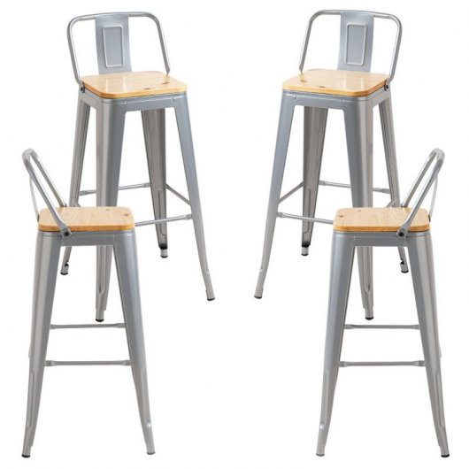 Packs Taburetes Altos - Pack 4 Taburetes Torix Respaldo Madera Natural - Gris metalizado
